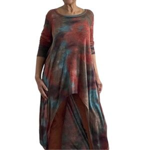 Miracle Berry Loose Long Sleeve Multicolor Tie Dye High Low Top Size L
